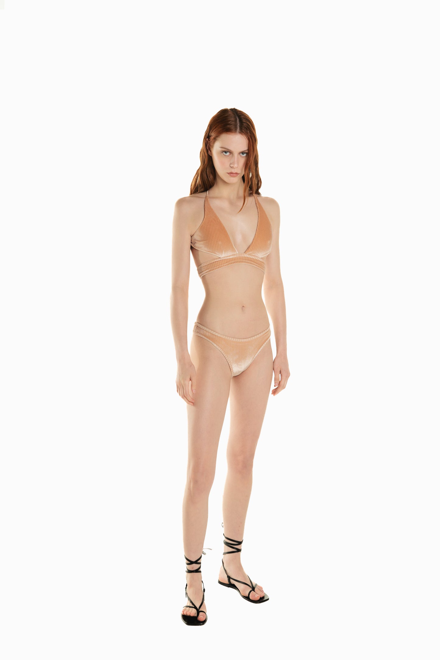 
                  
                    front of model wearing velvet ribbed bikini Alana from Noodle Beachwear 2024 collection
                  
                