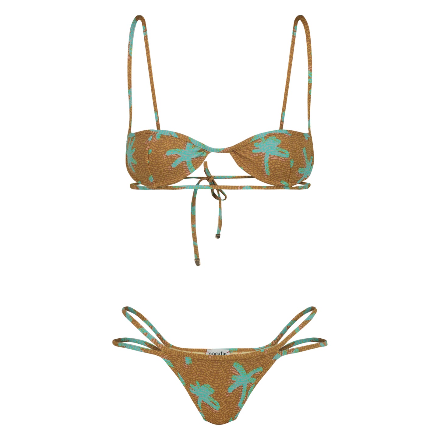 Tange balconette printed bikini, cut-out design, premium fabrics, exclusive palm print, with a premium printed lining