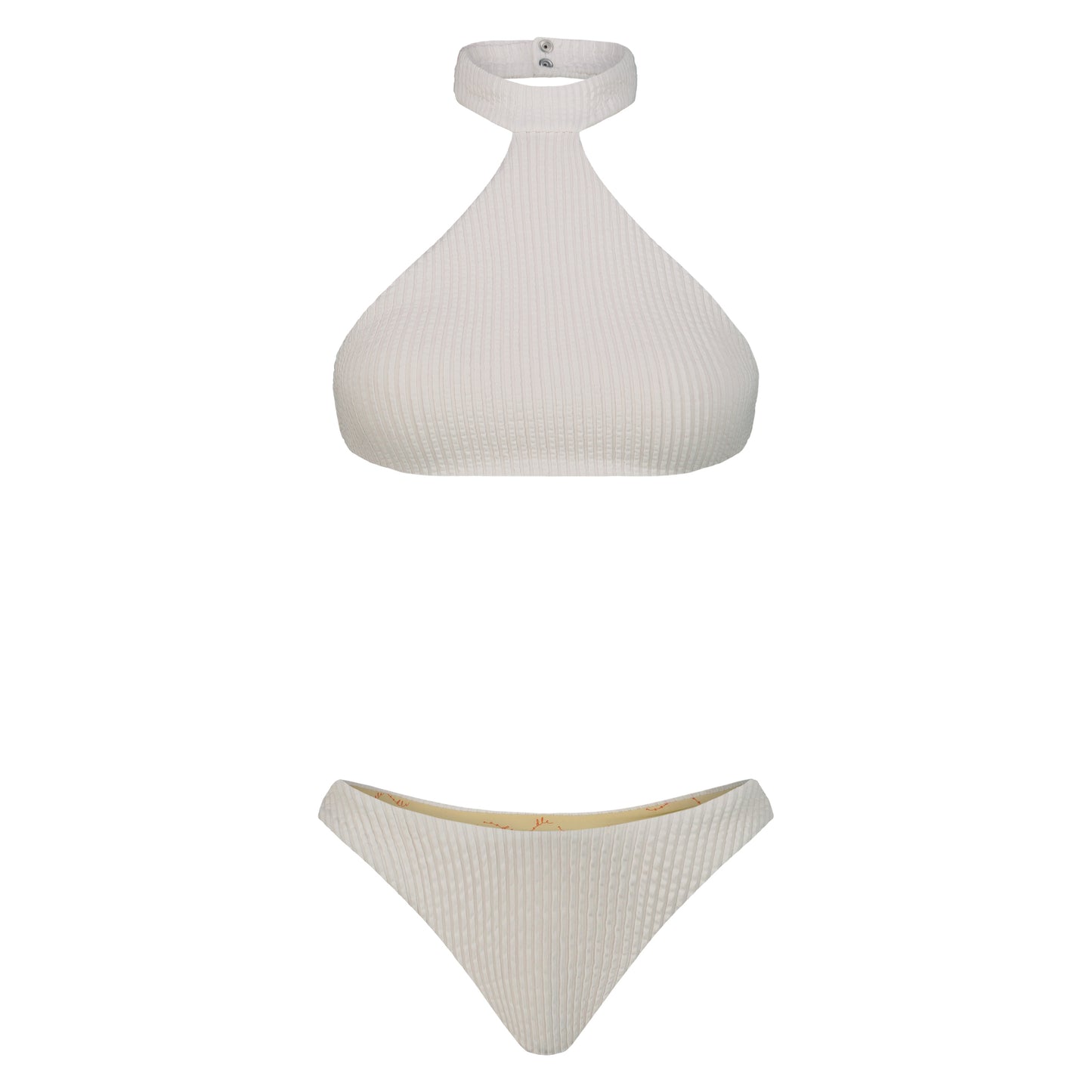 bikini set luxury white ribbed high neck halterneck made in Italy