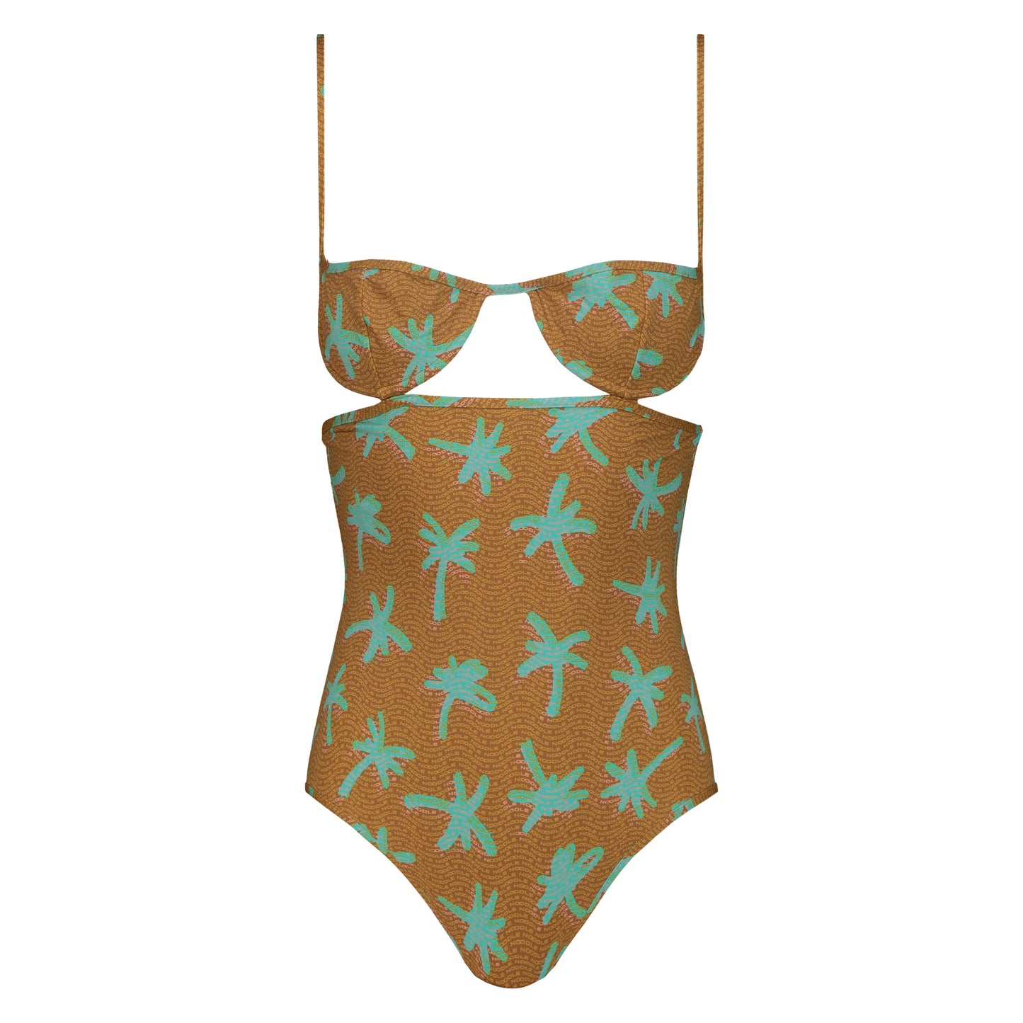 Duffy balconette one-piece swimsuit woith an exclusive palm and lettering waves print, premium fit, exclusive fabrics, elegant cut out-design