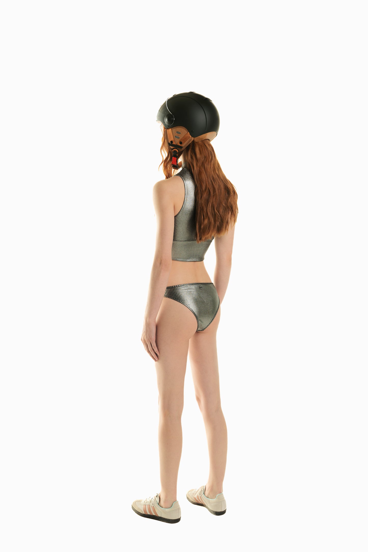 
                  
                    back of model wearing metallic ribbed bikini set Hari from 2024 Noodle Beachwear
                  
                