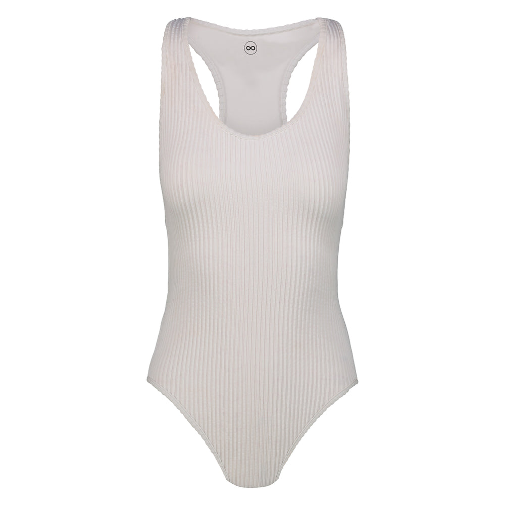 front of white swimsuit Rubina by 2024 Noodle Beachwear collection